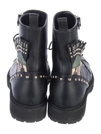 Fendi Monsters Motif Leather Combat Boots