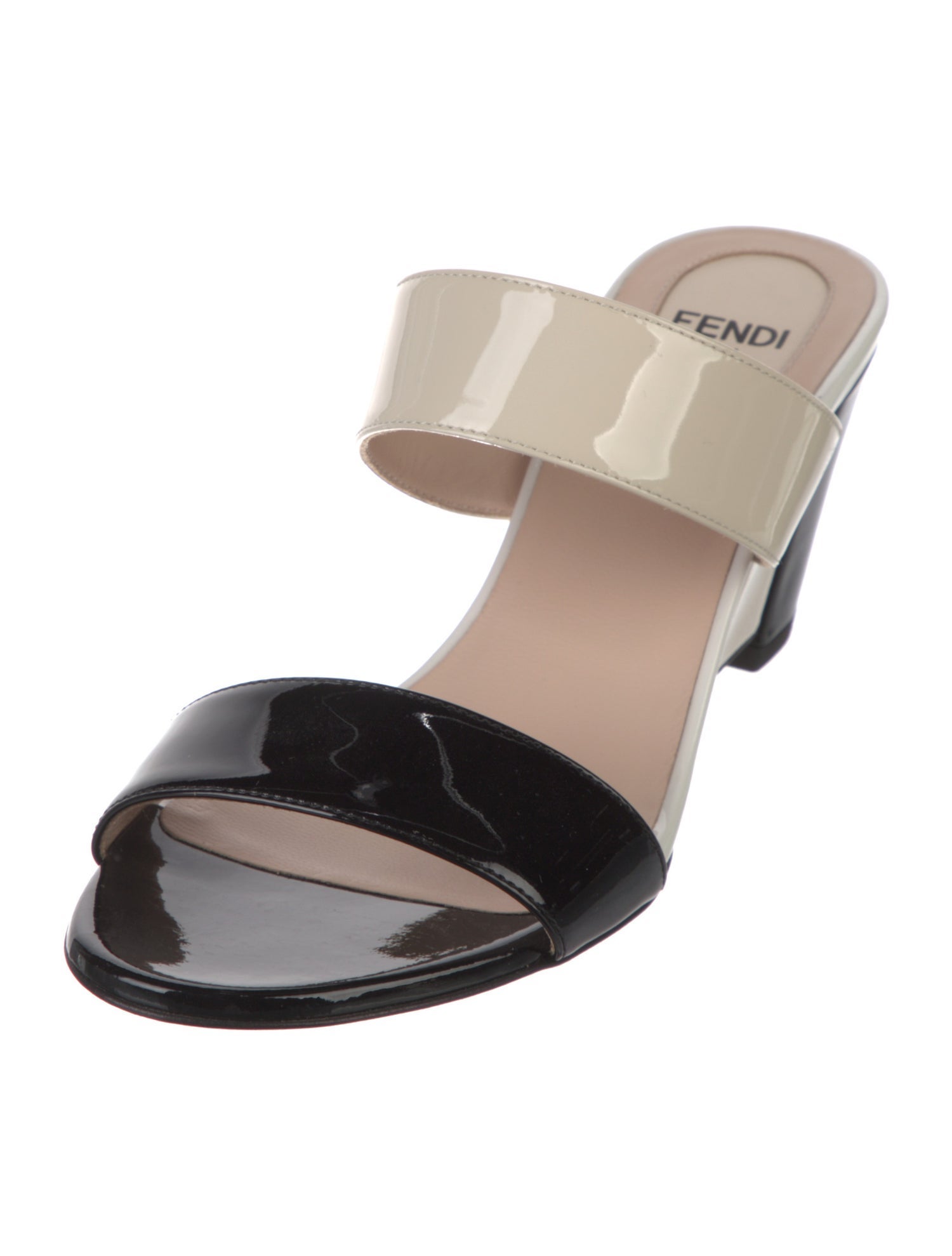 Fendi Patent Leather Colorblock Pattern Slides