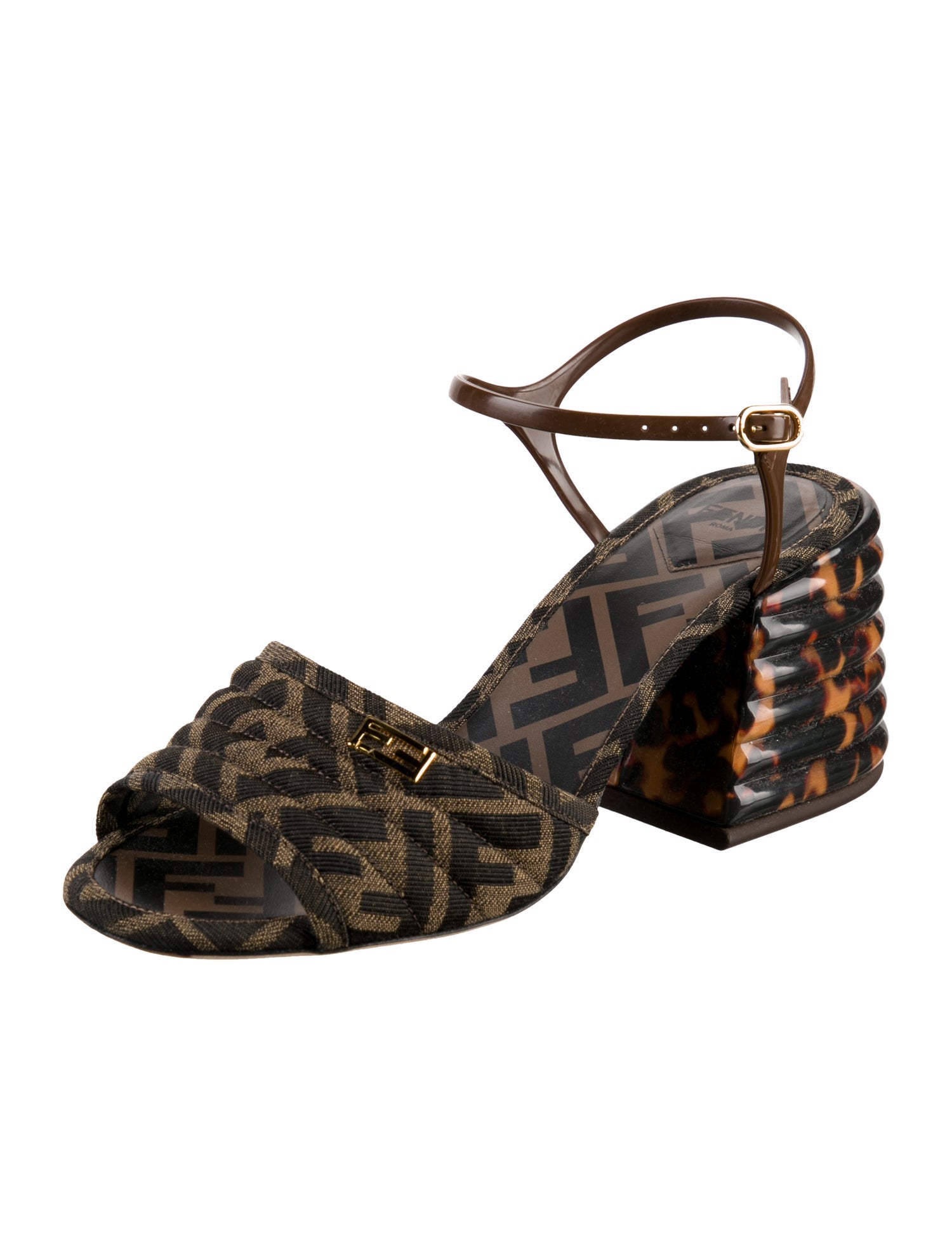 Fendi Zucca FF Logo Canvas Slingback Sandals