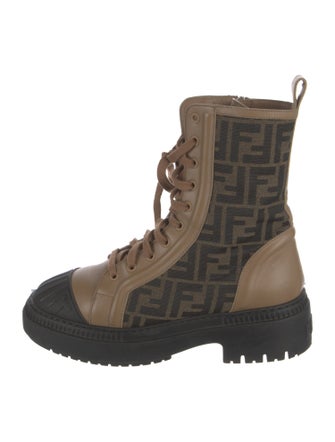 Fendi Zucca FF Logo Leather Combat Boots
