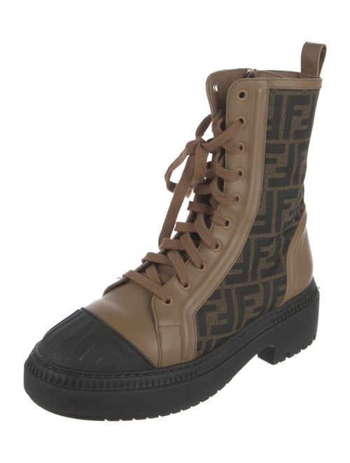 Fendi Zucca FF Logo Leather Combat Boots