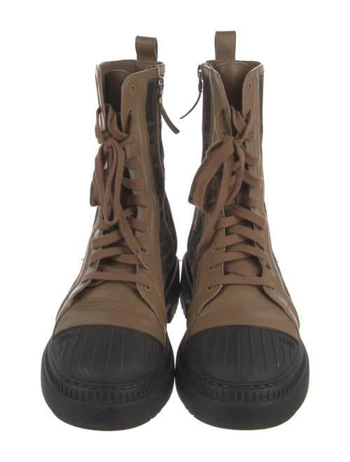 Fendi Zucca FF Logo Leather Combat Boots