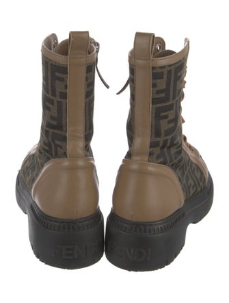 Fendi Zucca FF Logo Leather Combat Boots