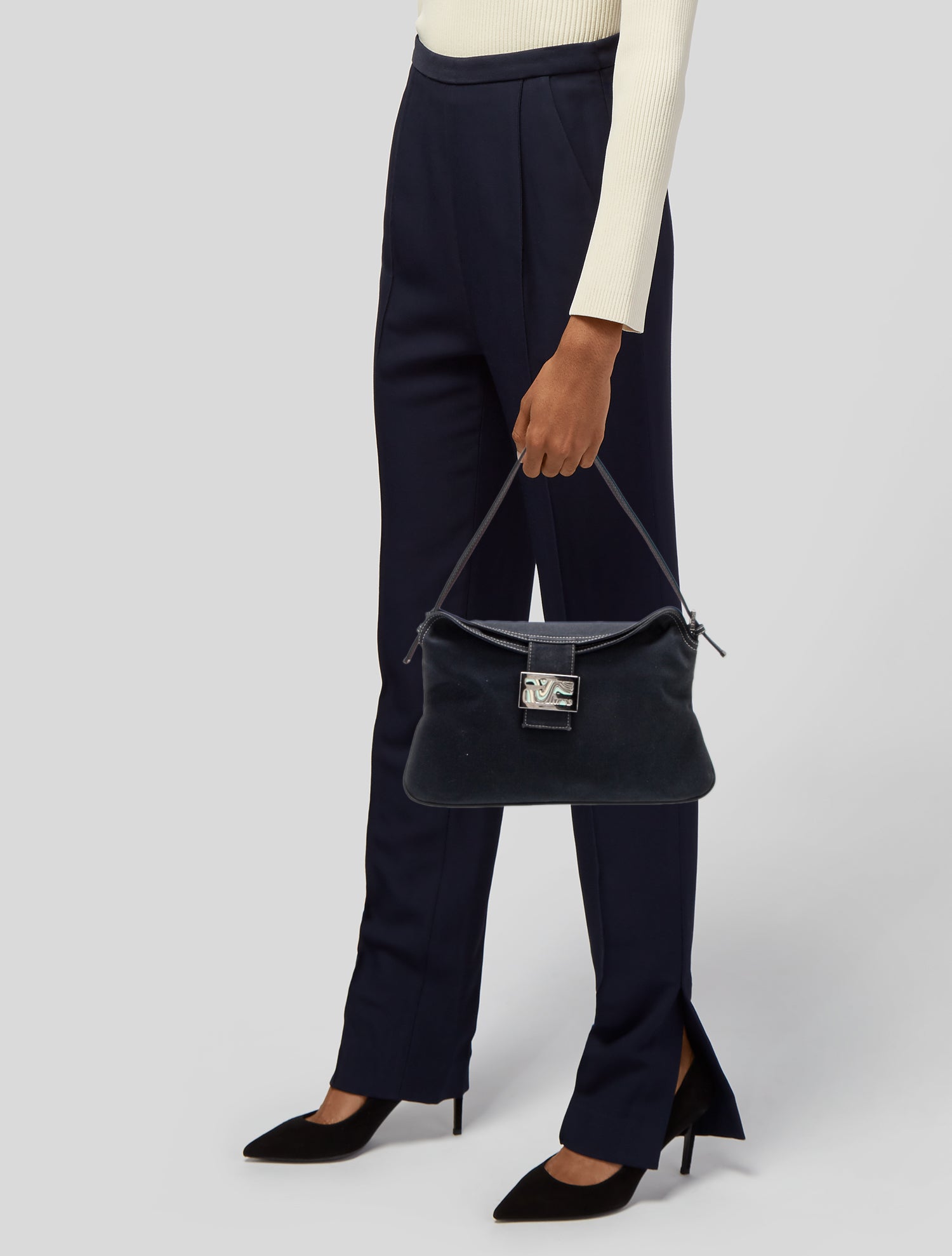 Fendi Canvas Double Flap Baguette
