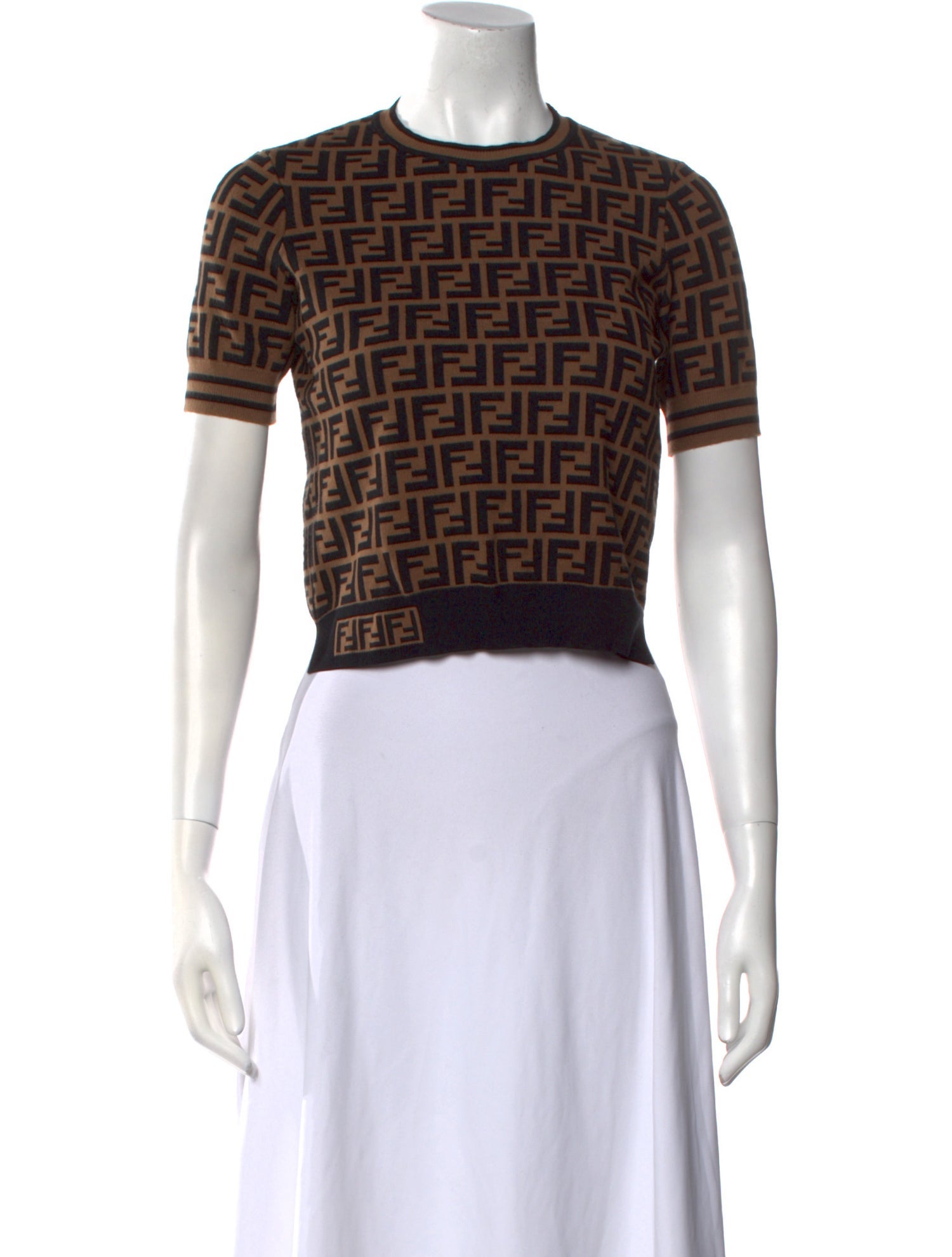 Fendi Printed Crew Neck Crop Top