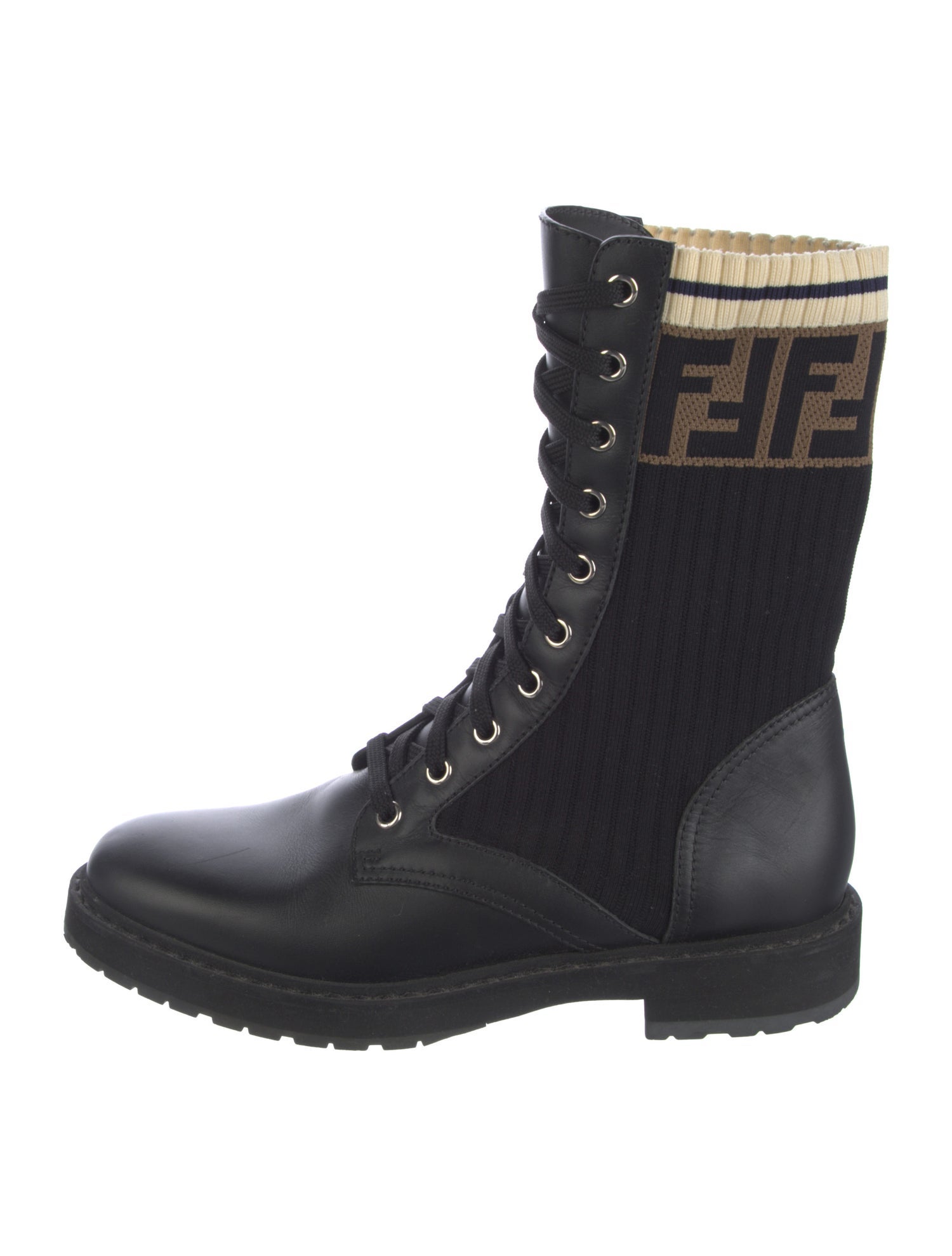 Fendi Zucca FF Logo Leather Combat Boots