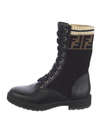 Fendi Zucca FF Logo Leather Combat Boots