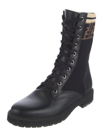 Fendi Zucca FF Logo Leather Combat Boots