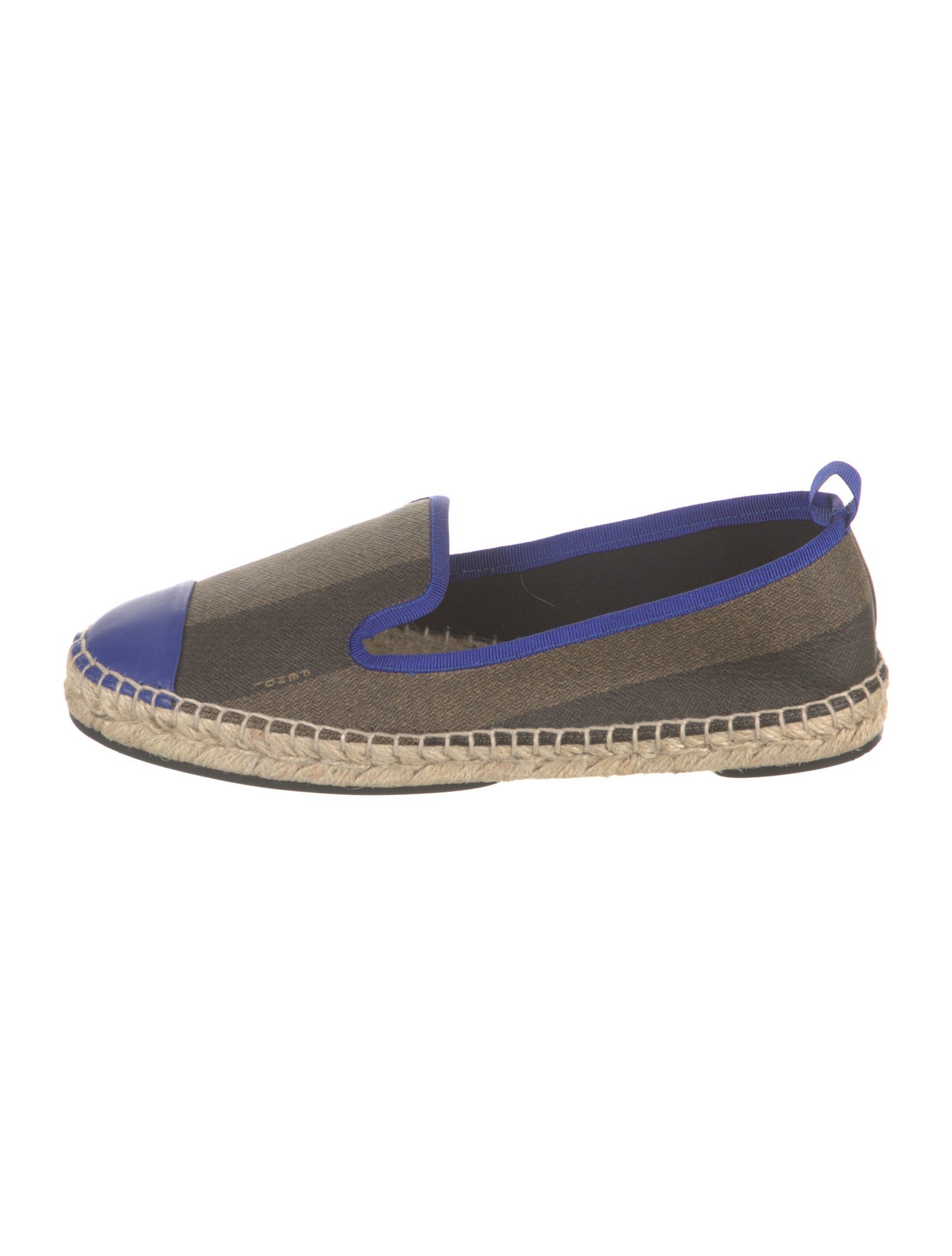 Fendi Pequin Pattern Grosgrain Trim Espadrilles