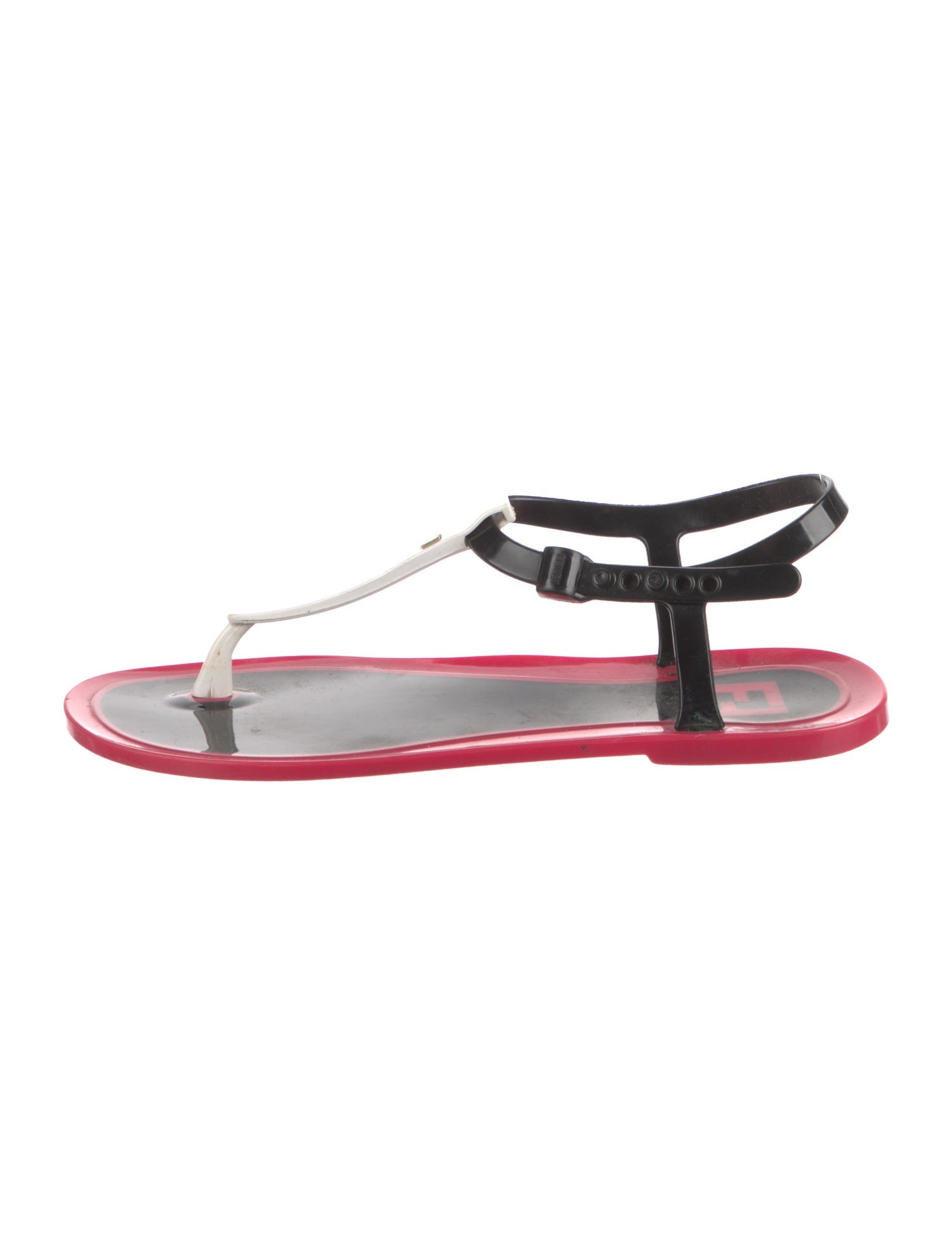 Fendi Zucca FF Logo Rubber T-Strap Sandals