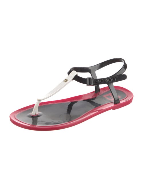 Fendi Zucca FF Logo Rubber T-Strap Sandals