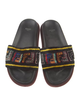 Fendi Zucca FF Logo Velvet Slides