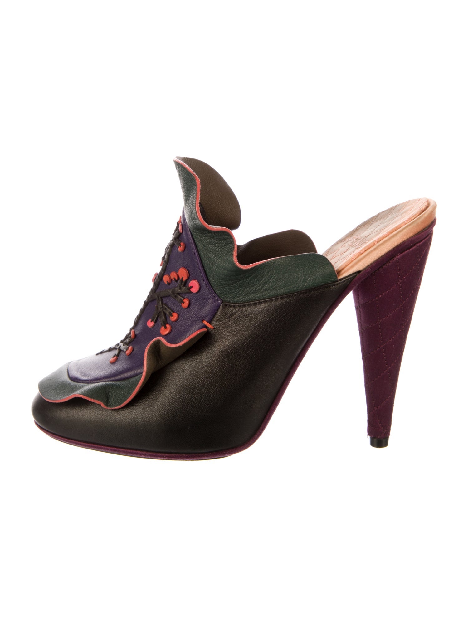 Fendi Leather Colorblock Pattern Mules