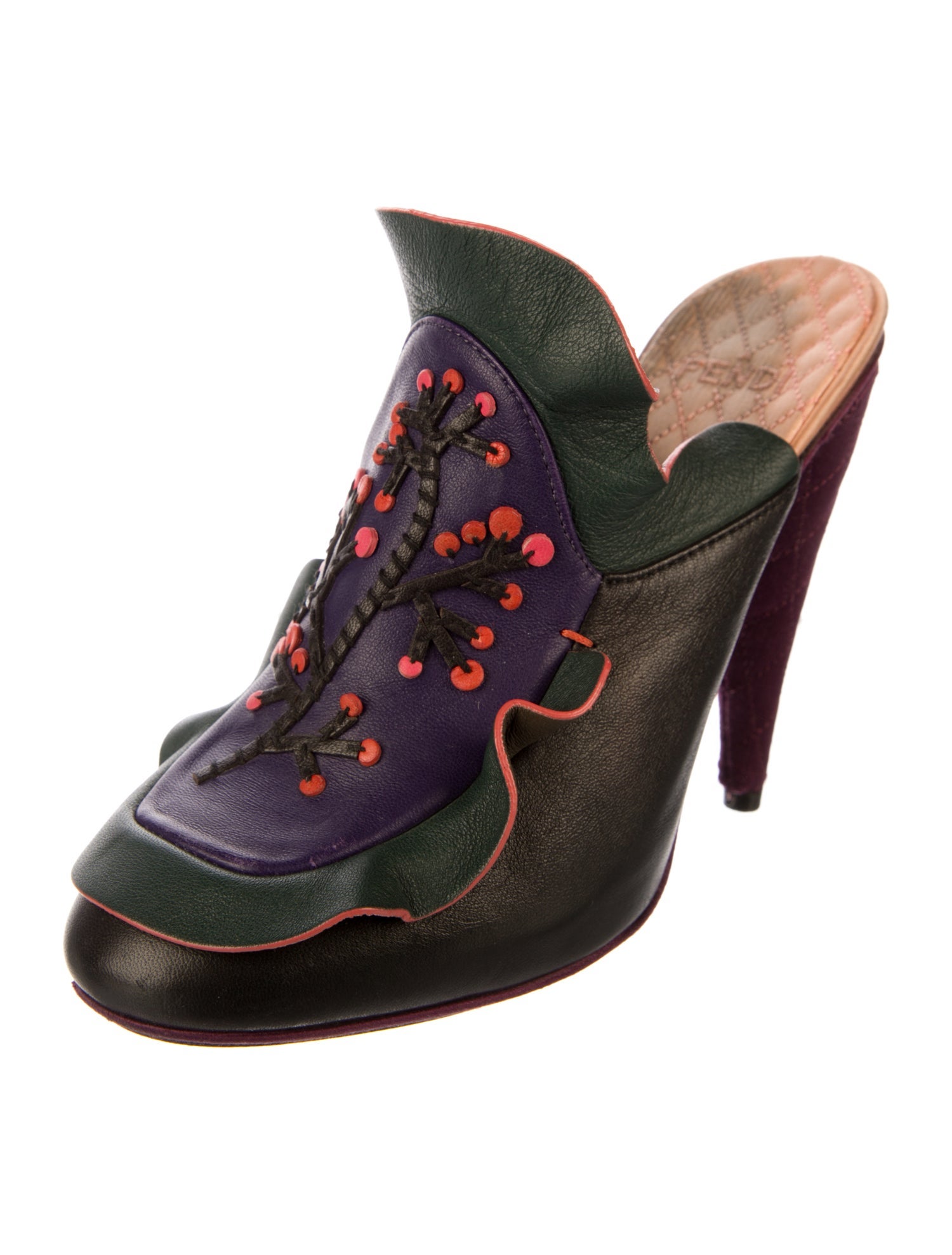 Fendi Leather Colorblock Pattern Mules