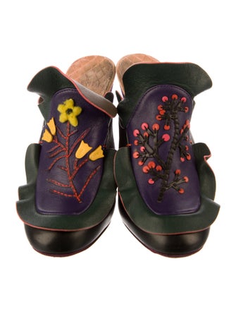 Fendi Leather Colorblock Pattern Mules
