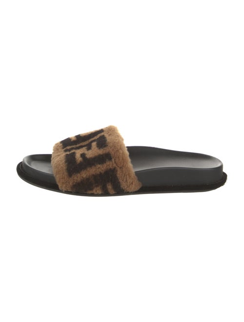 Fendi Zucca FF Logo Shearling Slides