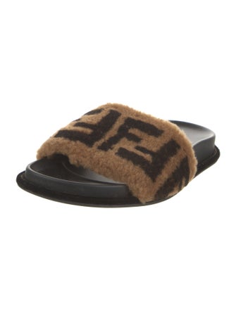 Fendi Zucca FF Logo Shearling Slides