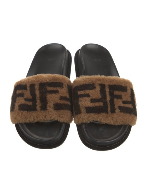 Fendi Zucca FF Logo Shearling Slides