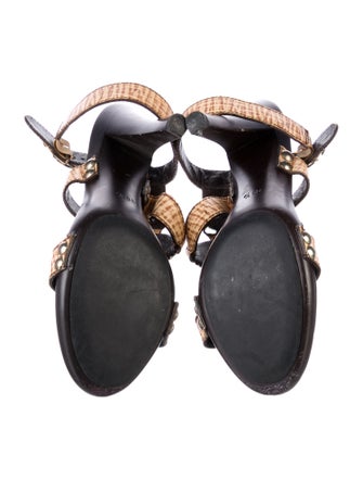 Fendi Leather Printed T-Strap Sandals