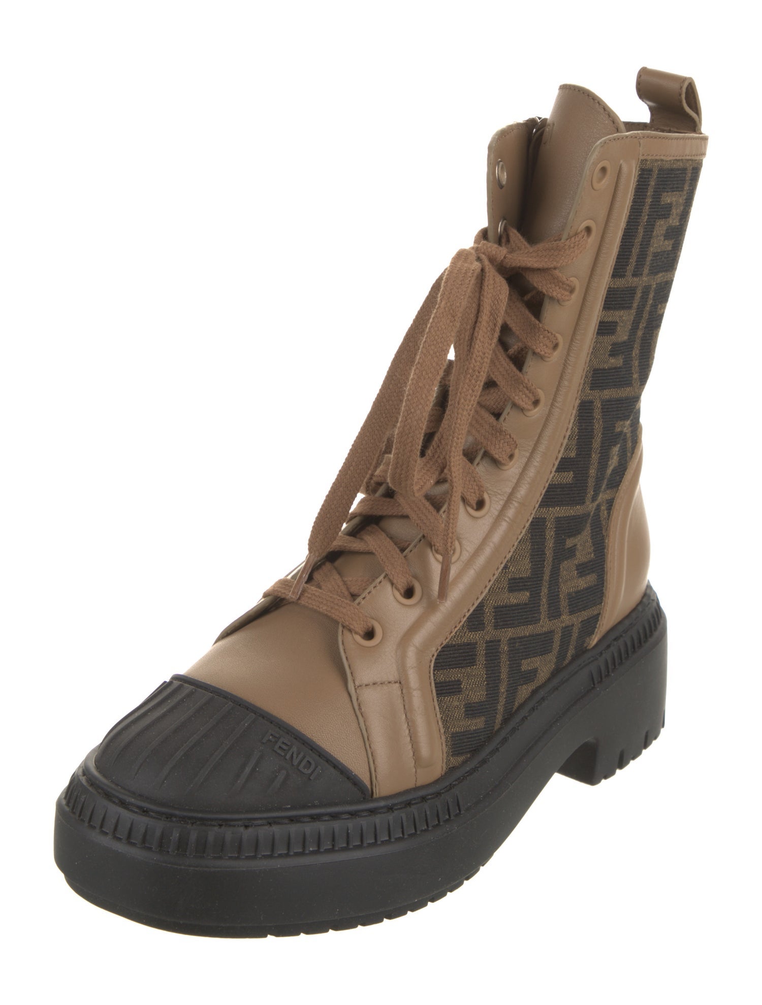 Fendi Zucca FF Logo Leather Combat Boots