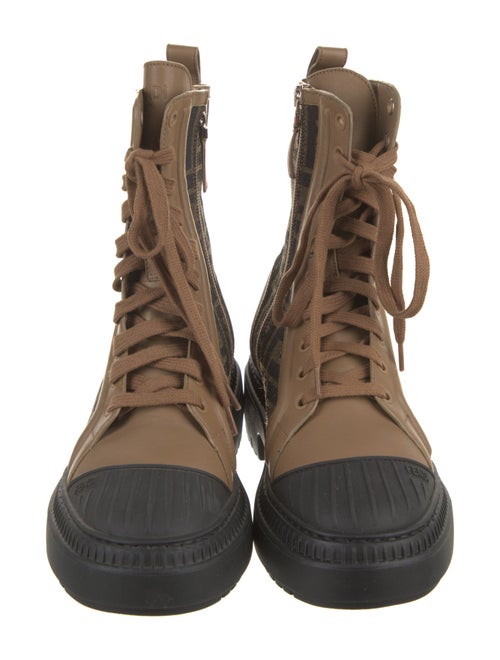 Fendi Zucca FF Logo Leather Combat Boots