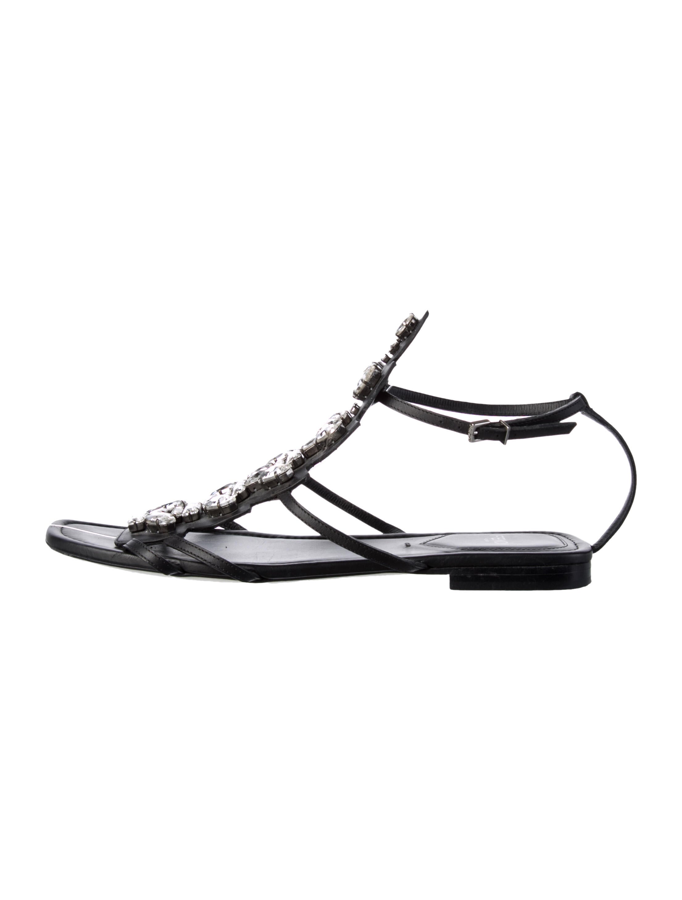 Fendi Leather Crystal Embellishments Gladiator Sandals