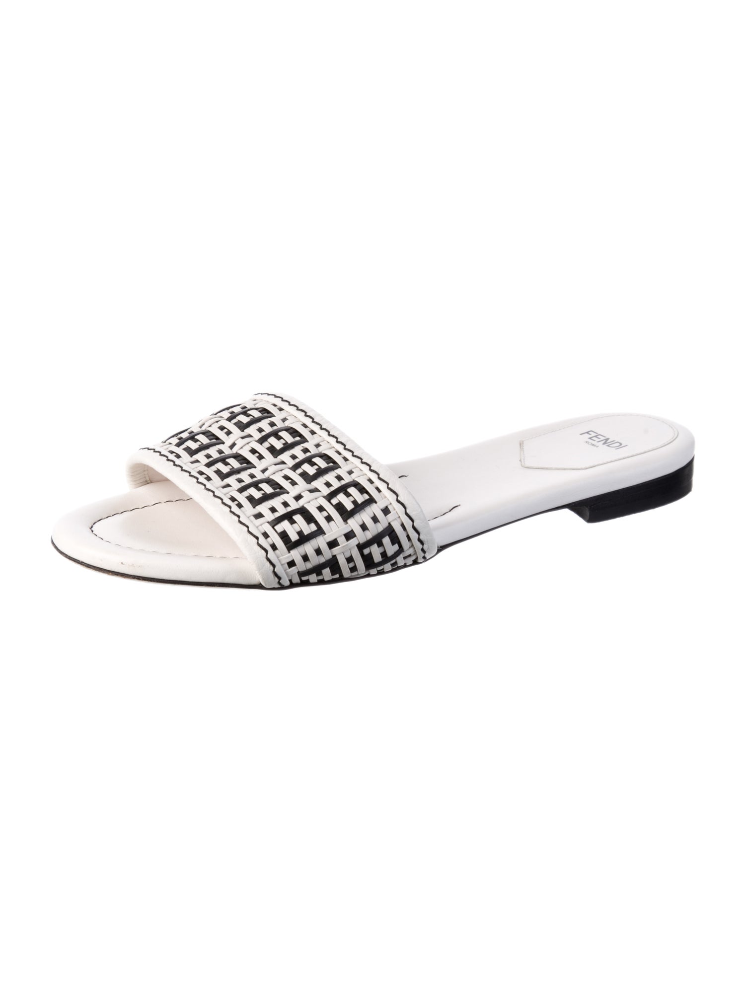 Fendi Zucca FF Logo Leather Slides