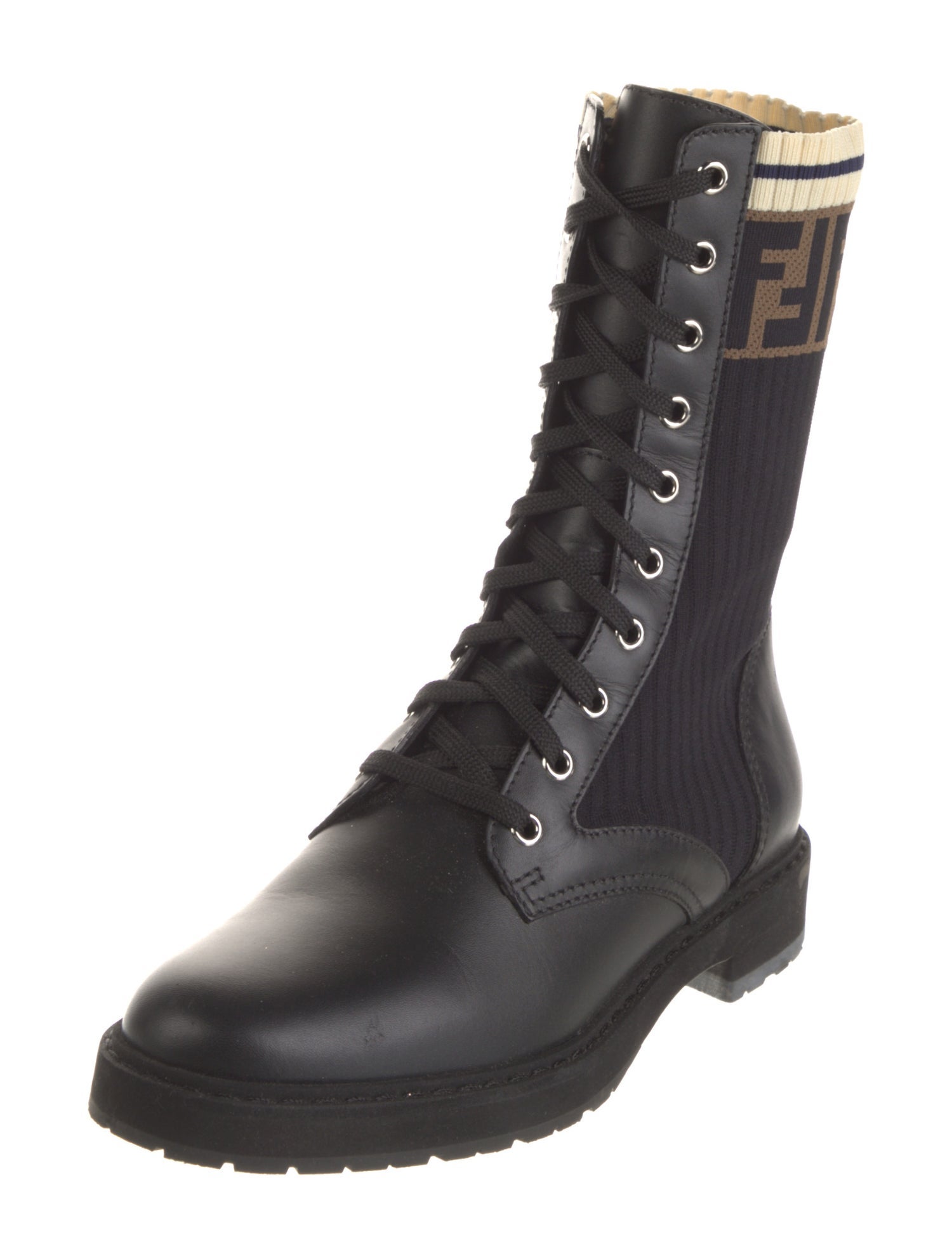 Fendi Zucca FF Logo Printed Combat Boots