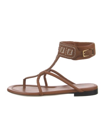 Fendi Zucca FF Logo Leather Gladiator Sandals