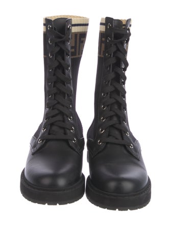 Fendi Zucca FF Logo Leather Combat Boots