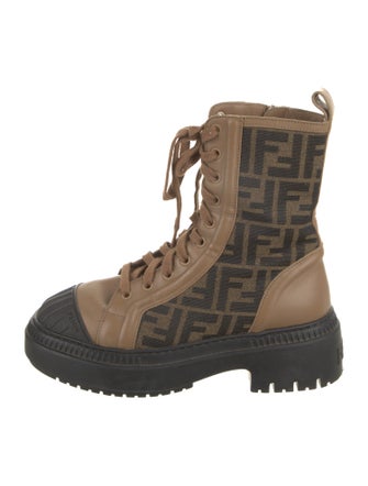 Fendi Zucca FF Logo Leather Combat Boots