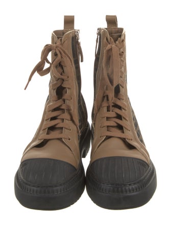 Fendi Zucca FF Logo Leather Combat Boots