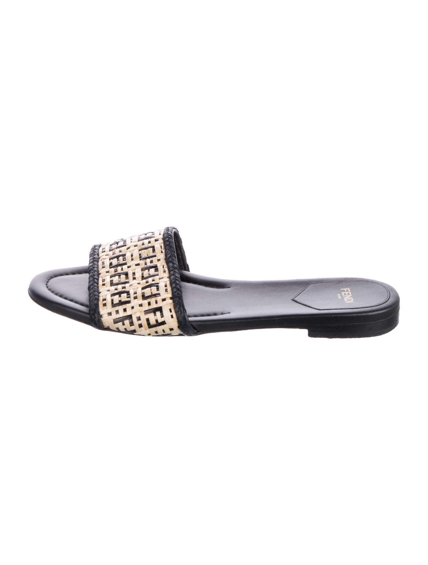 Fendi Zucca FF Logo Raffia Slides