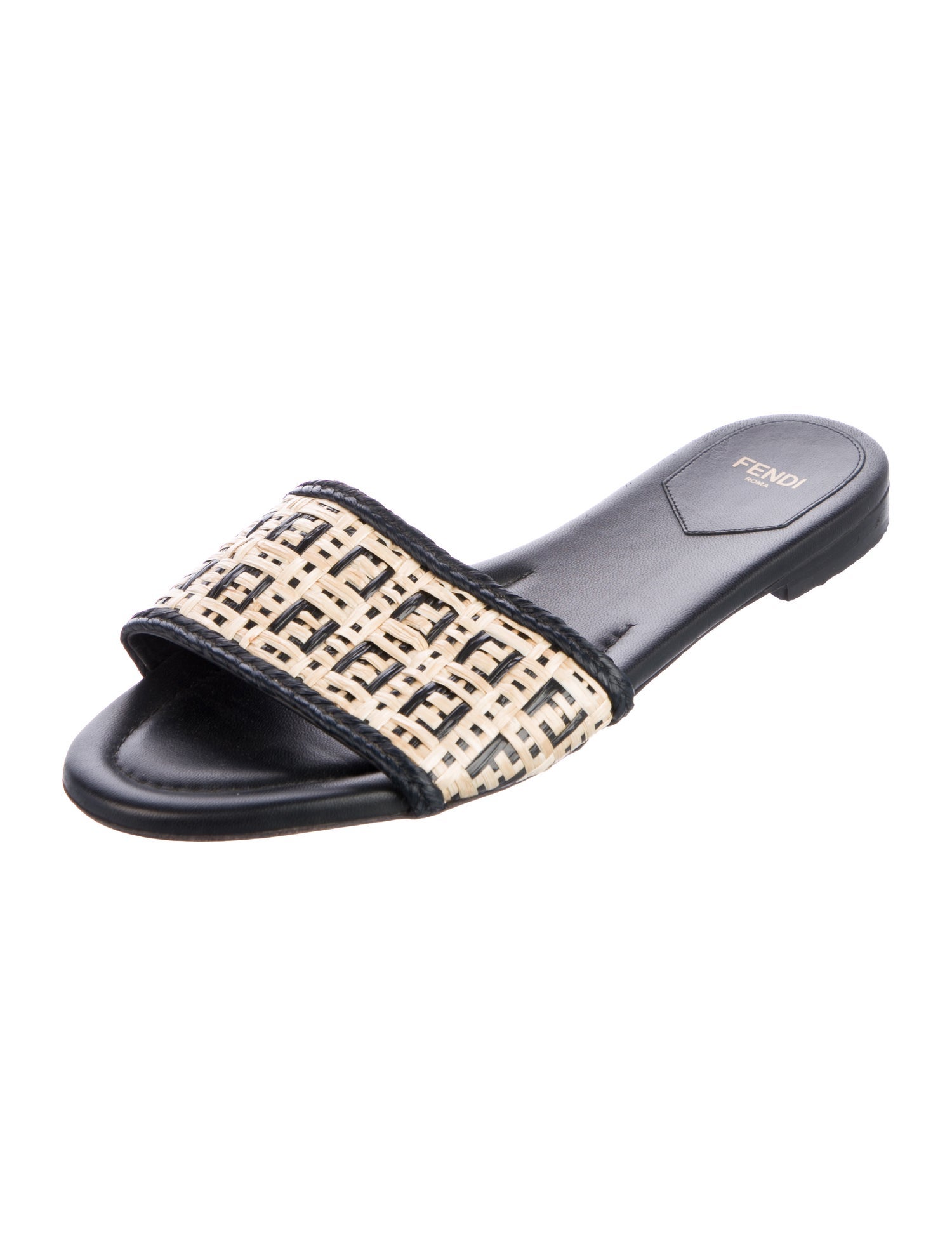 Fendi Zucca FF Logo Raffia Slides