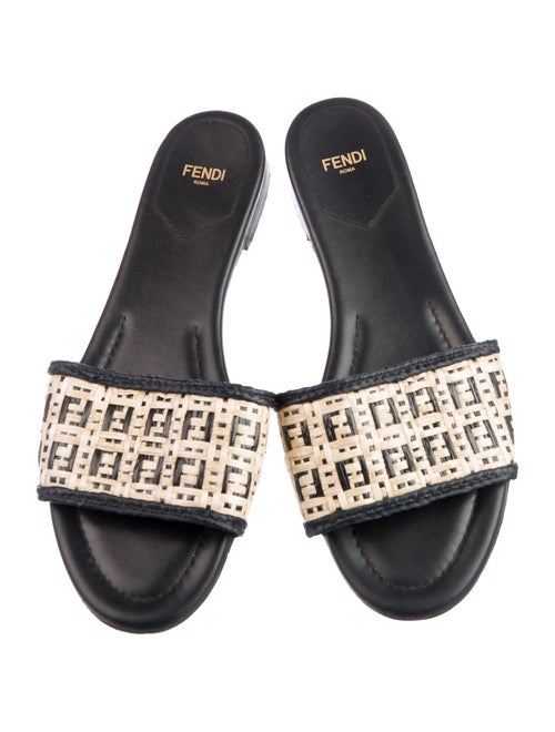 Fendi Zucca FF Logo Raffia Slides