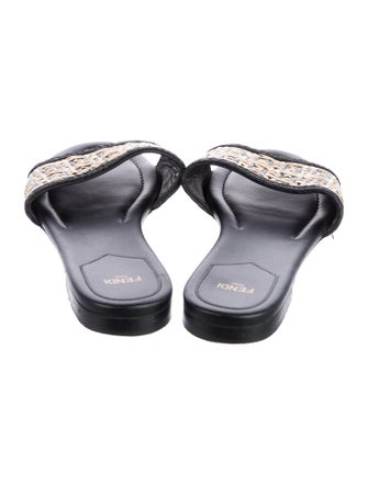 Fendi Zucca FF Logo Raffia Slides