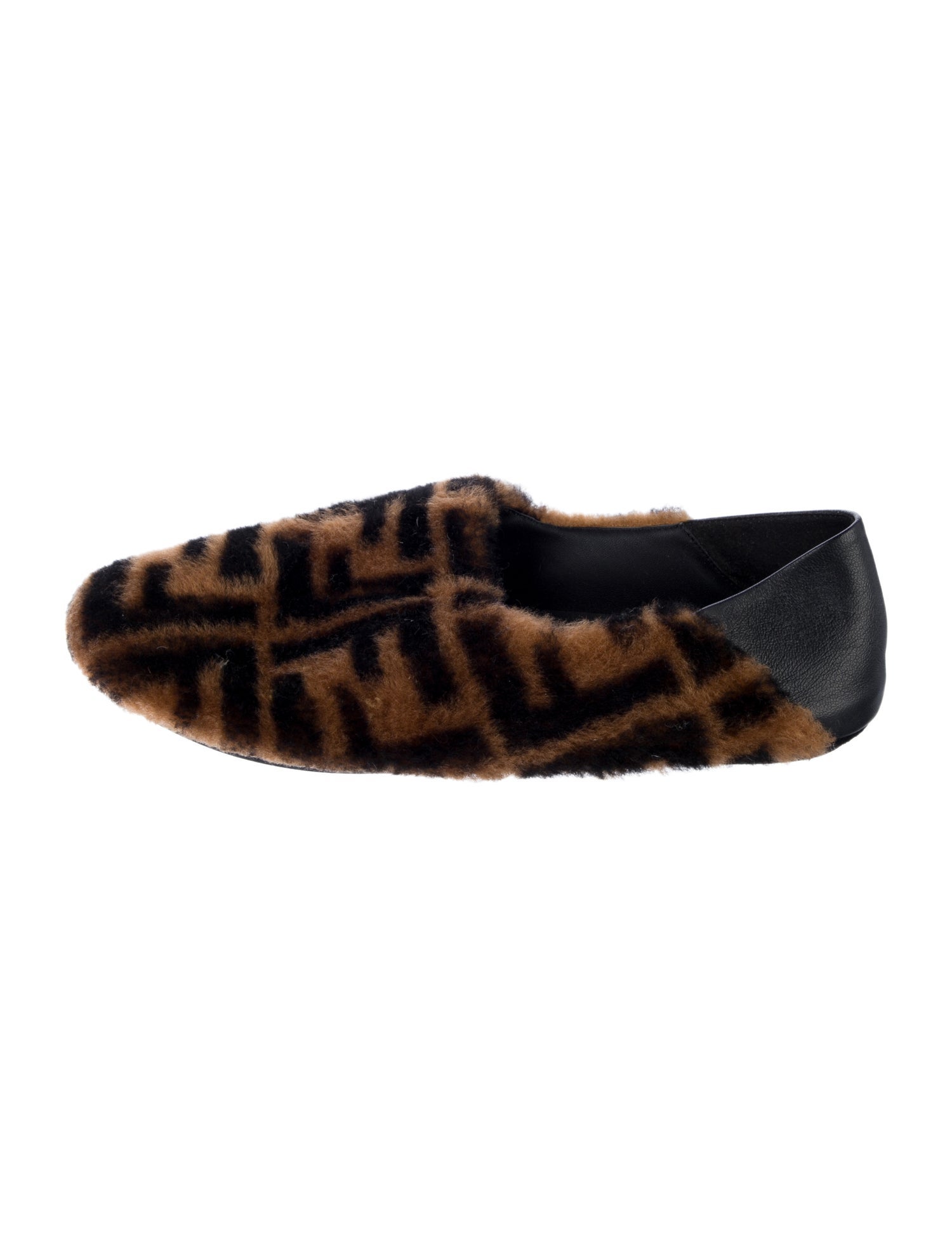 Fendi Zucca FF Logo Shearling Flats