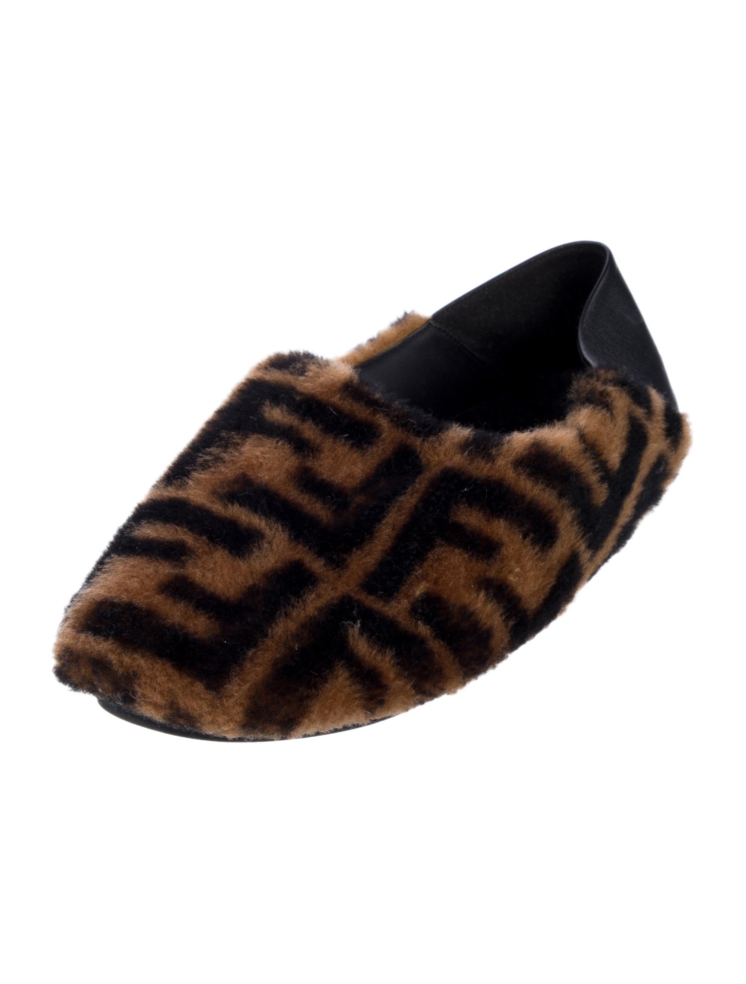 Fendi Zucca FF Logo Shearling Flats