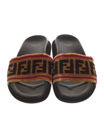 Fendi Zucca FF Logo Velvet Slides