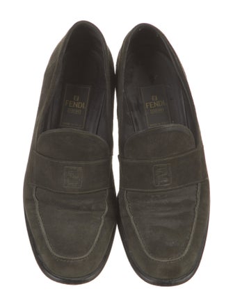 Fendi Chain-Link Accent Suede Loafers