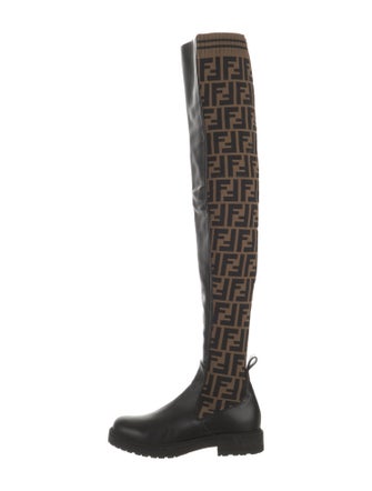Fendi Zucca FF Logo Patent Leather Sock Boots