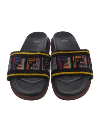 Fendi Zucca FF Logo Velvet Slides