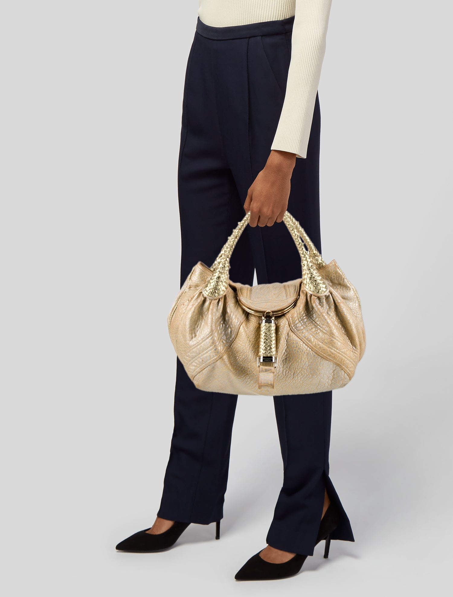 Fendi Mini Zucchino Spalmati Mama Baguette - Grey Mini Bags
