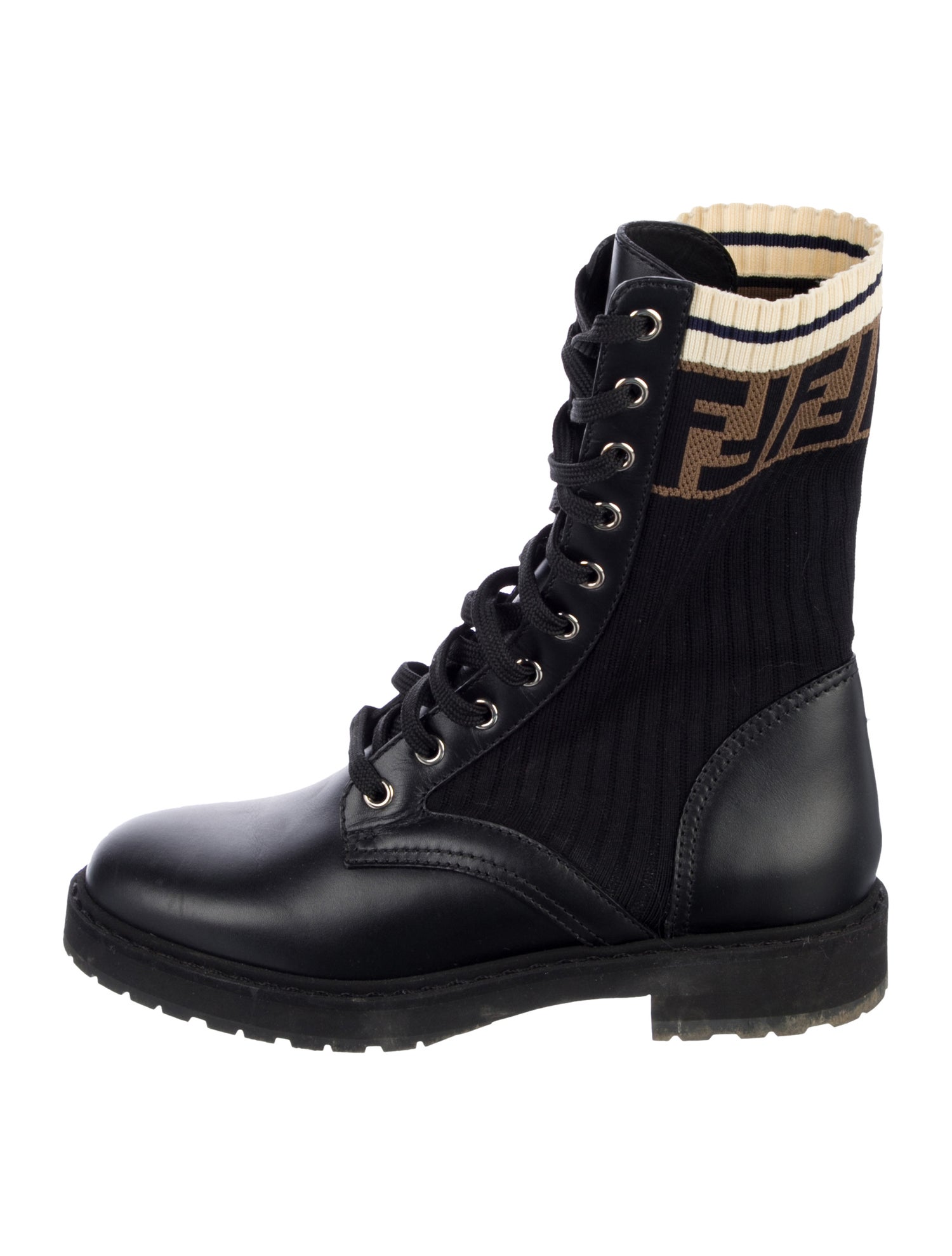 Fendi Zucca FF Logo Leather Combat Boots