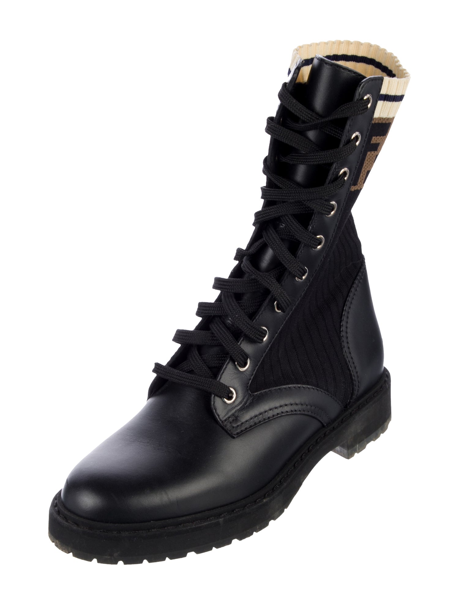 Fendi Zucca FF Logo Leather Combat Boots