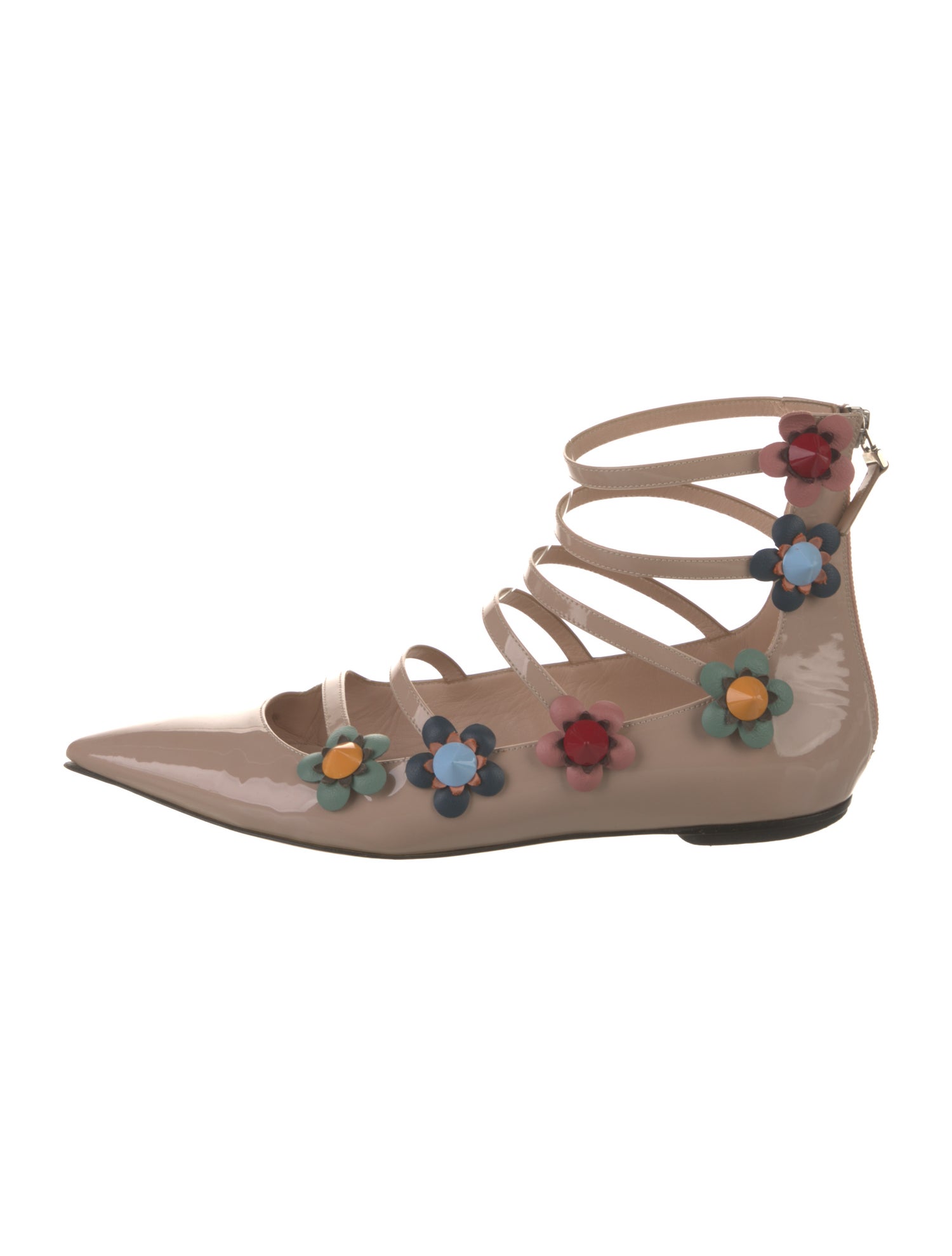 Fendi Patent Leather Studded Accents Ballet Flats