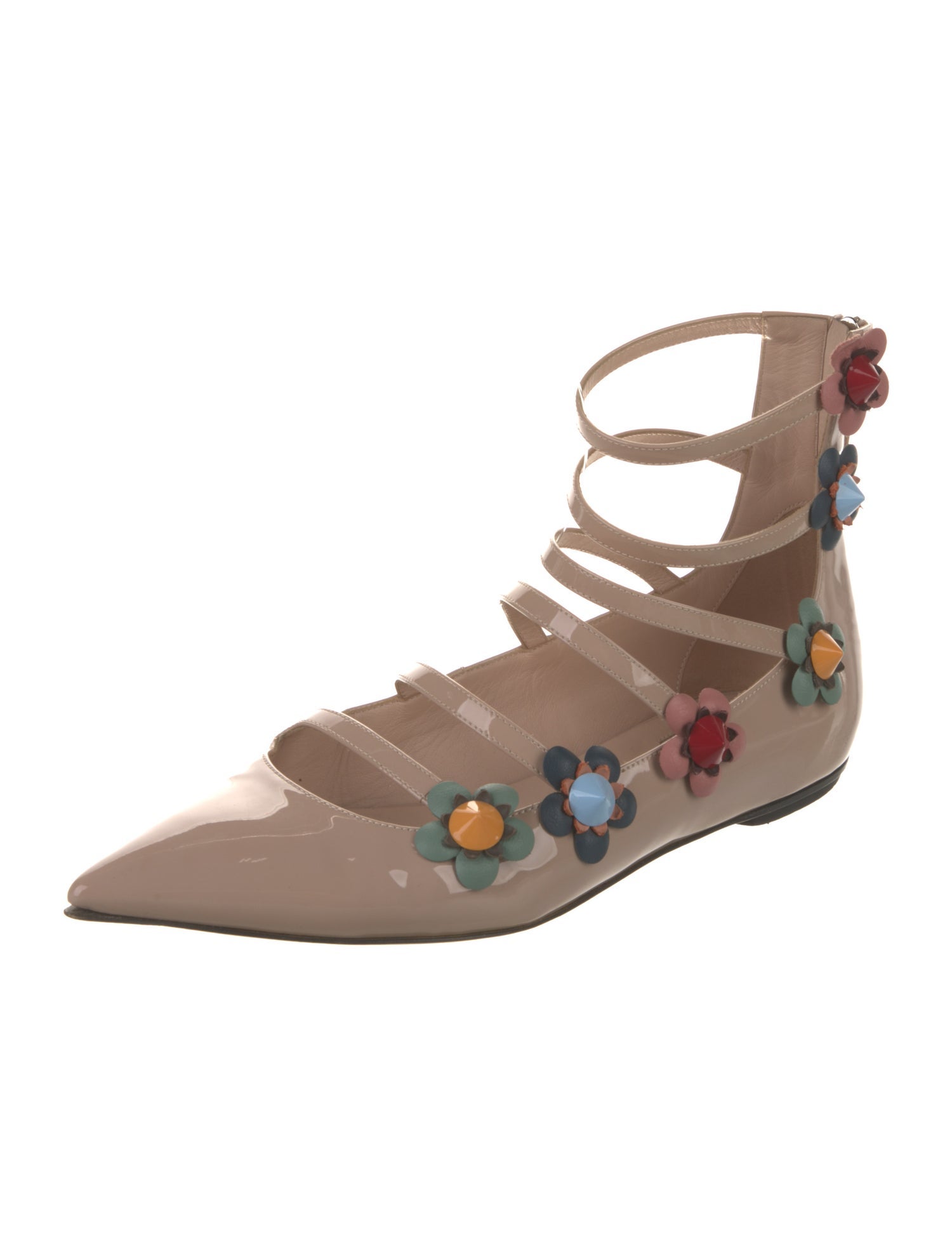 Fendi Patent Leather Studded Accents Ballet Flats