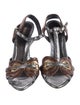 Fendi Leather Colorblock Pattern T-Strap Sandals