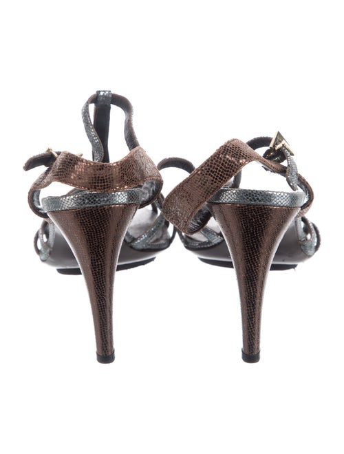 Fendi Leather Colorblock Pattern T-Strap Sandals