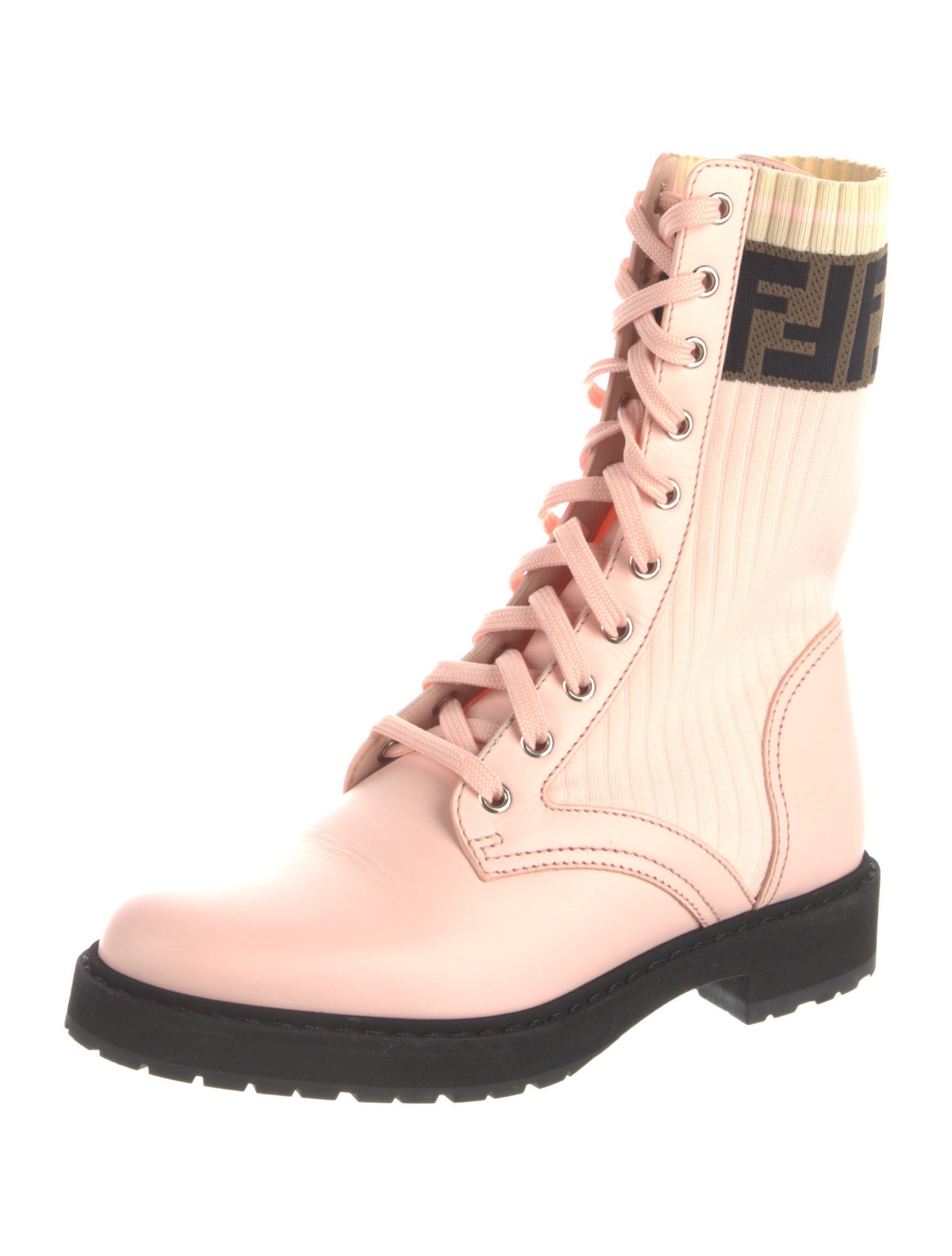 Fendi Zucca FF Logo Leather Combat Boots